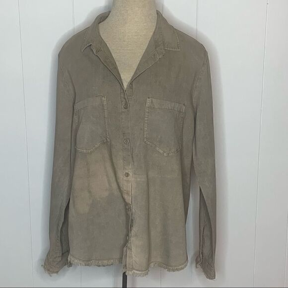 Bleach Dyed Shirt Cloth and Stone Frayed Hem Button Front Top Size Medium - Picture 1 of 8
